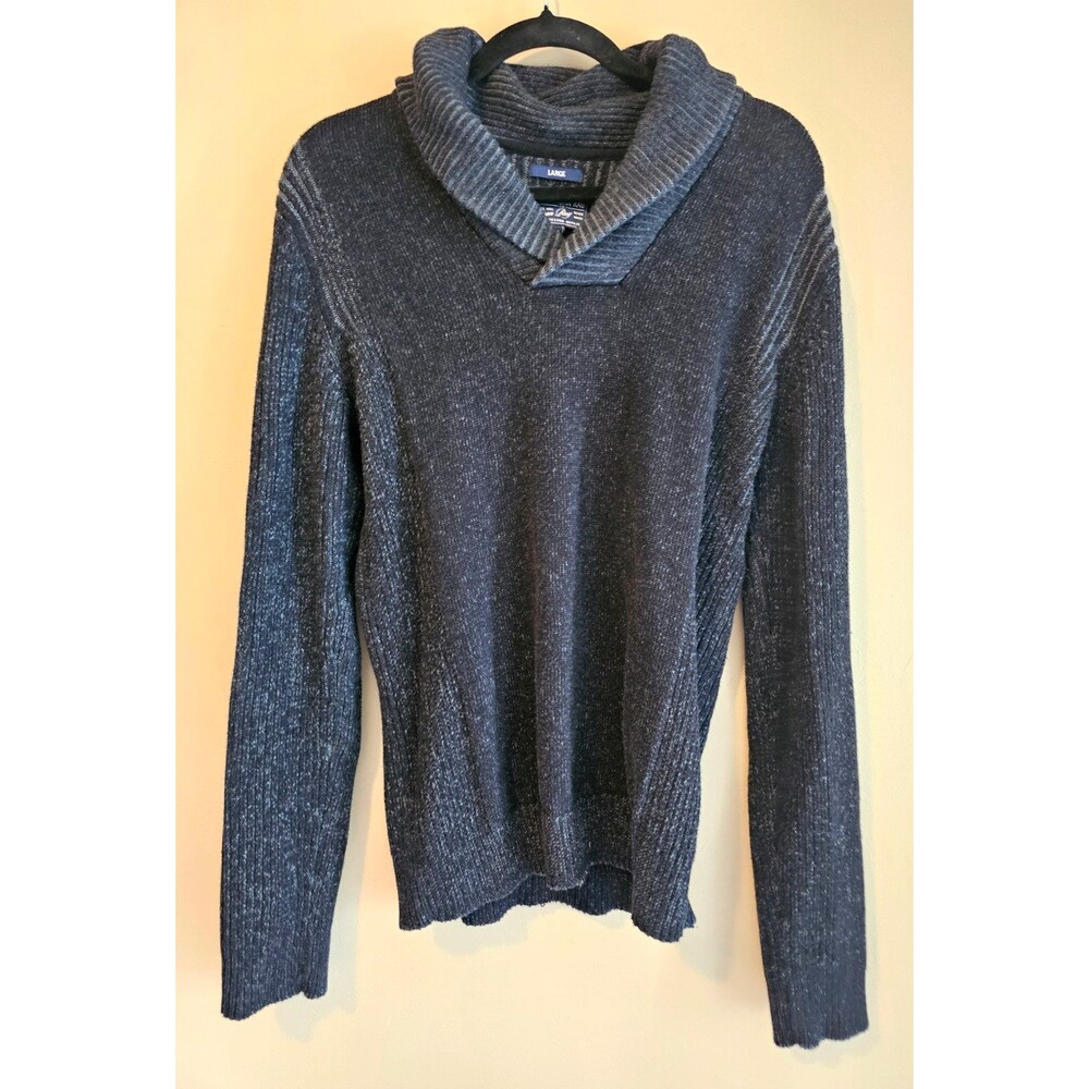 American Rag Men's Sweater ribbed, black, sz L, collared, preppy, casual